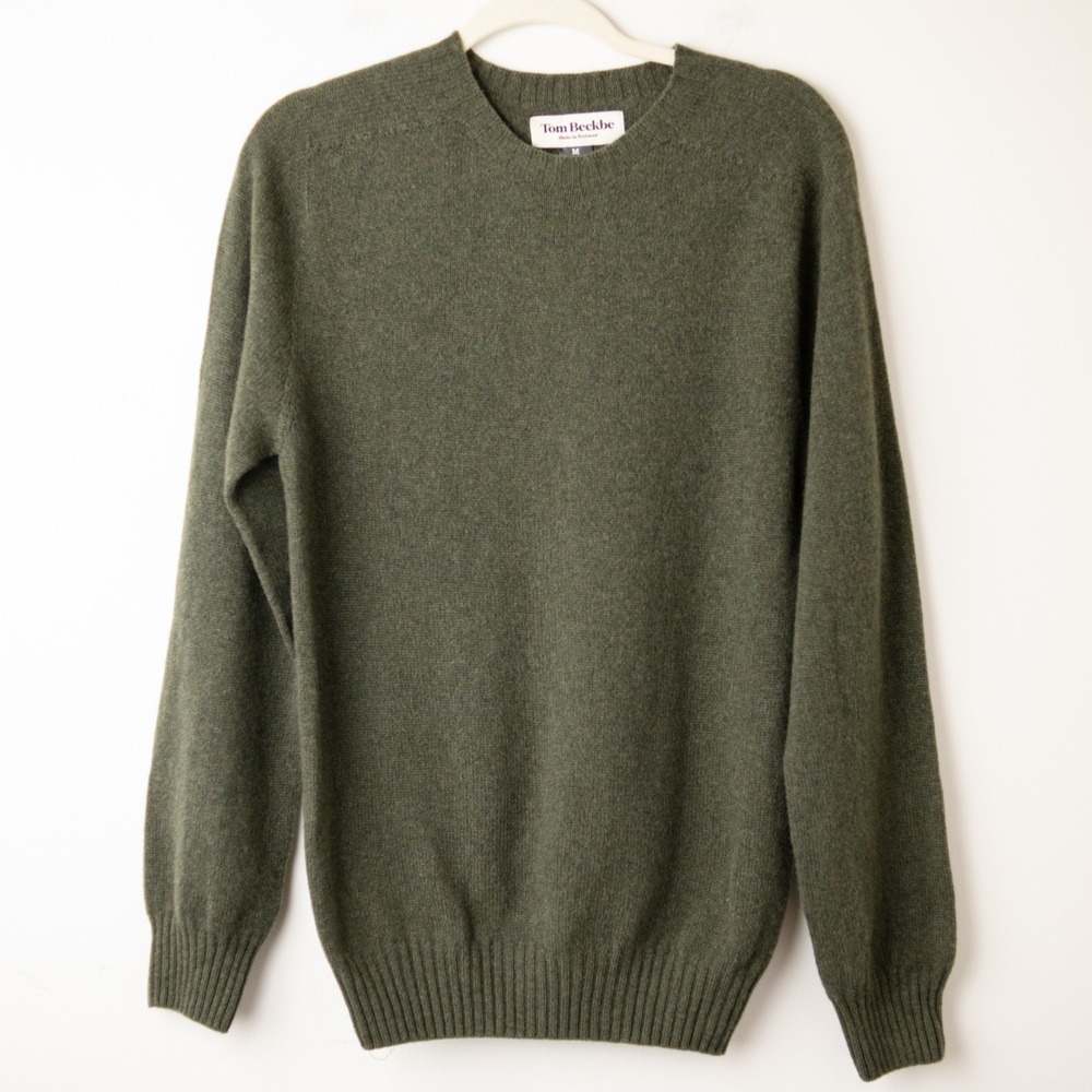 Tom Beckbe Lambswool Crewneck Sweater Mens Medium Olive Green Scotland